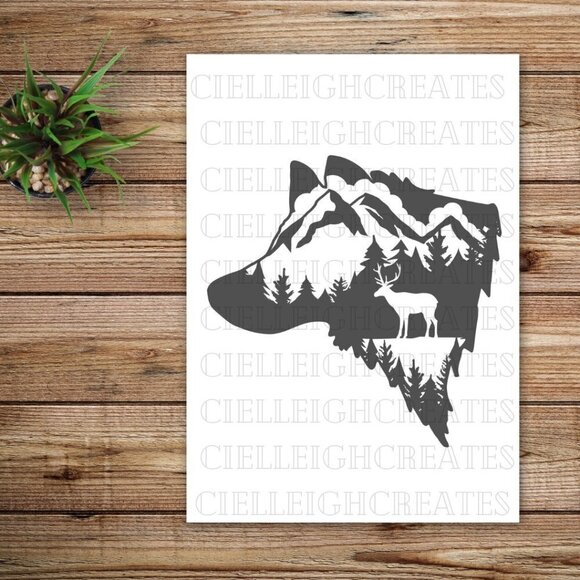 🌞2 for $20🌞 Wolf head, Deer and mountains vinyl decal Sticker - Picture 1 of 5